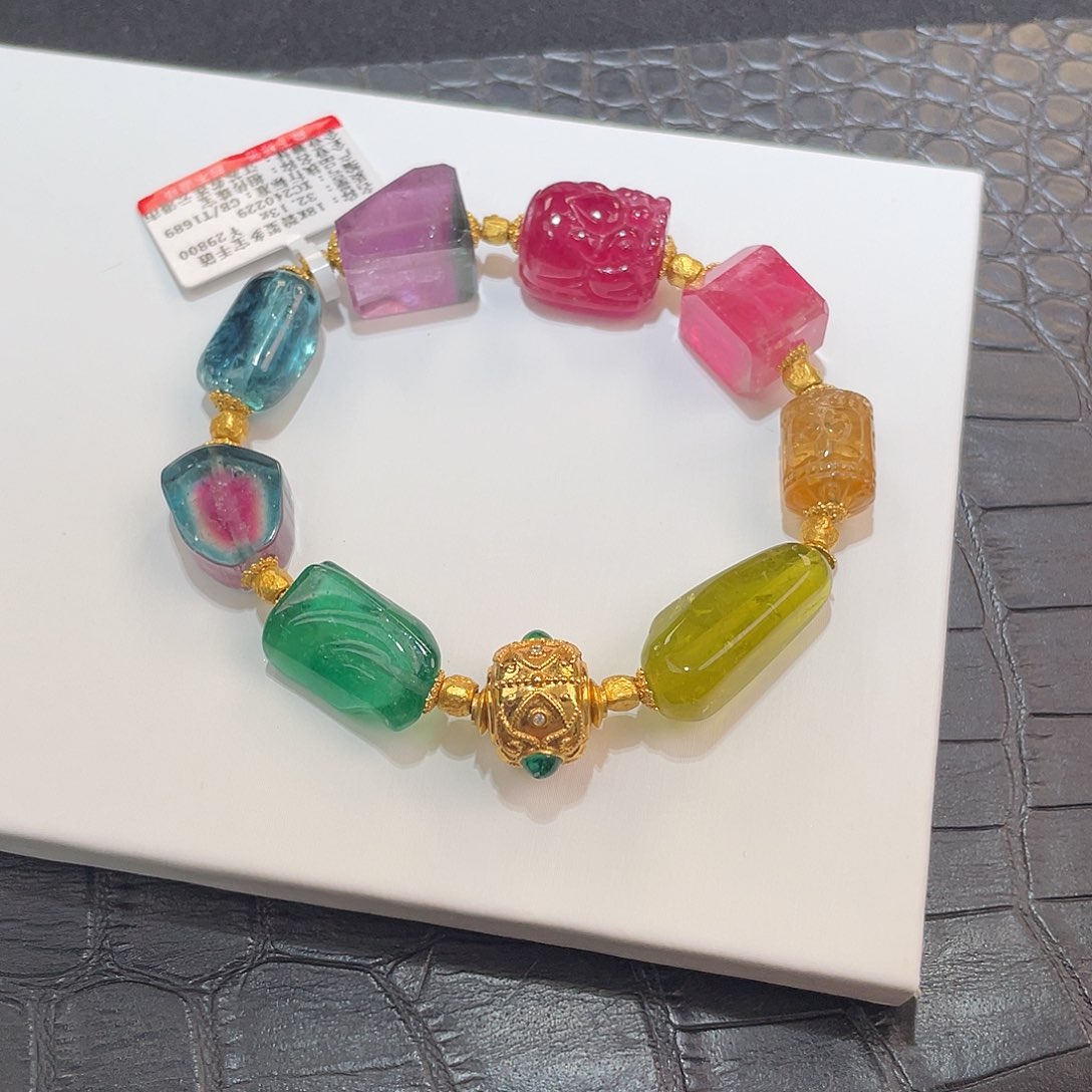 碧玺手链18K金镶嵌 多宝设计款