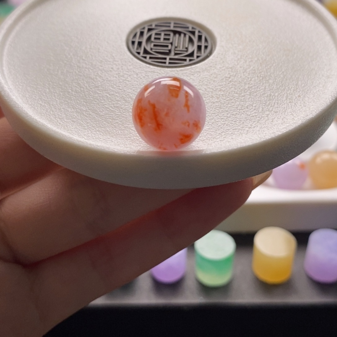 颈饰未镶嵌翡翠粉底飘红特色圆珠卡13