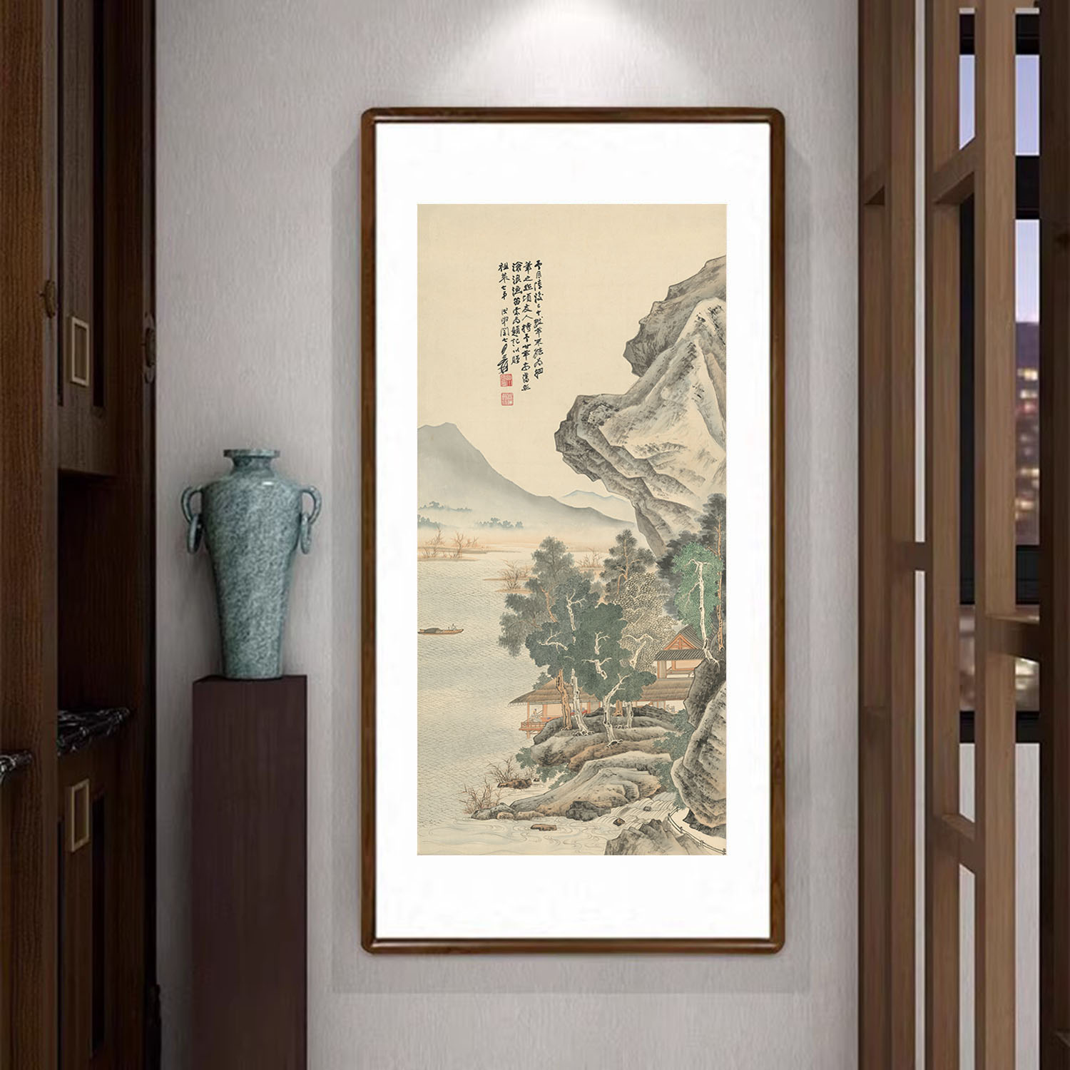 名家山水画沧浪渔笛图新中式客厅装饰画办公室书房玄关过道挂画
