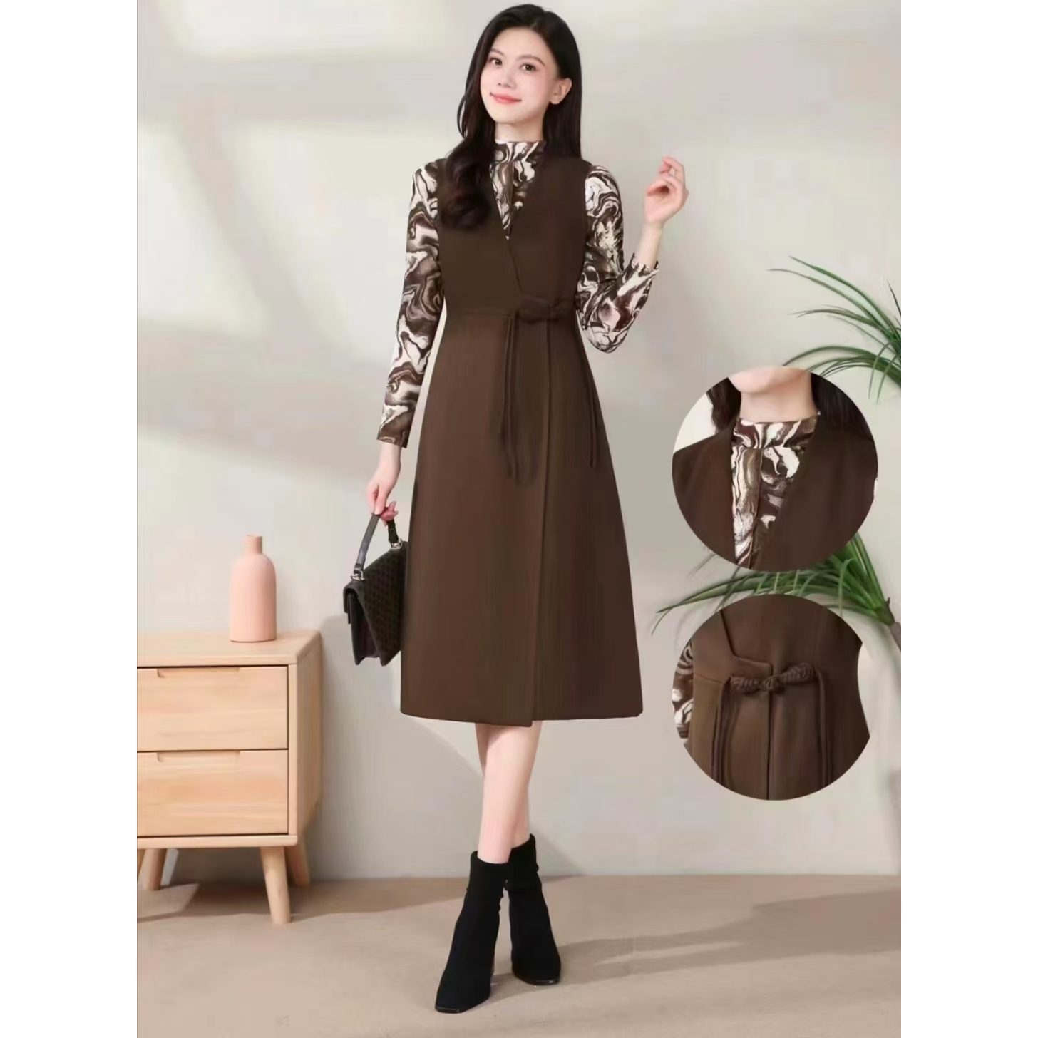 燕妮雅姿女装秋冬新款时尚气质显瘦两件套长袖时尚套装T151