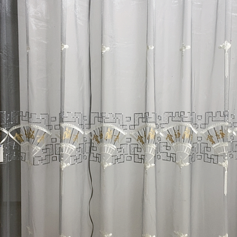 灰色绣花纱帘12米对开