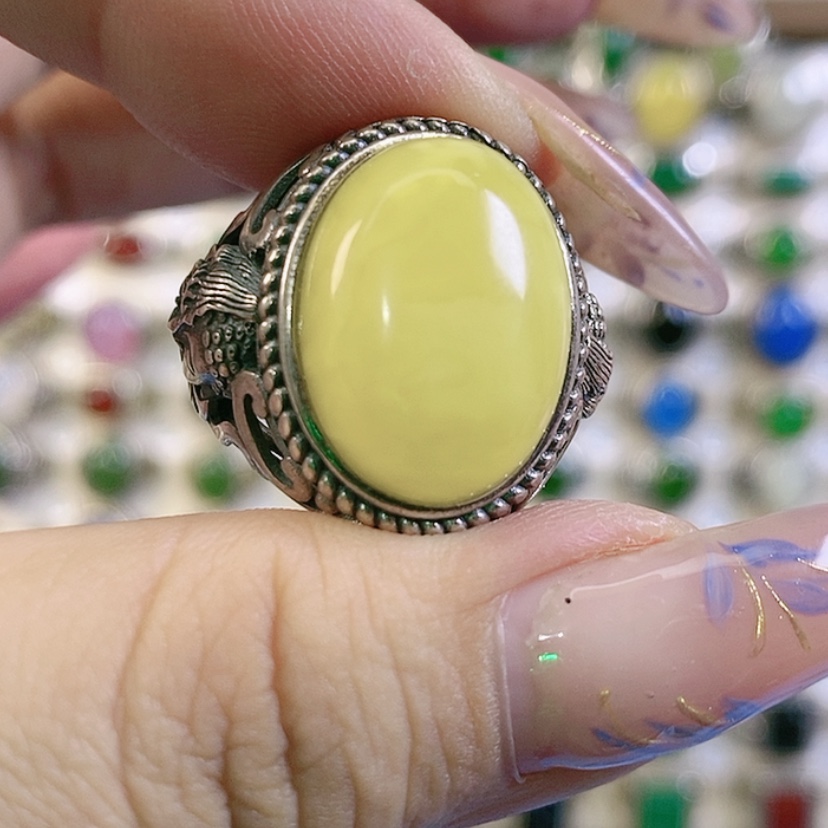 【闪购商品】蜜蜡银S925镶嵌戒指真*佛