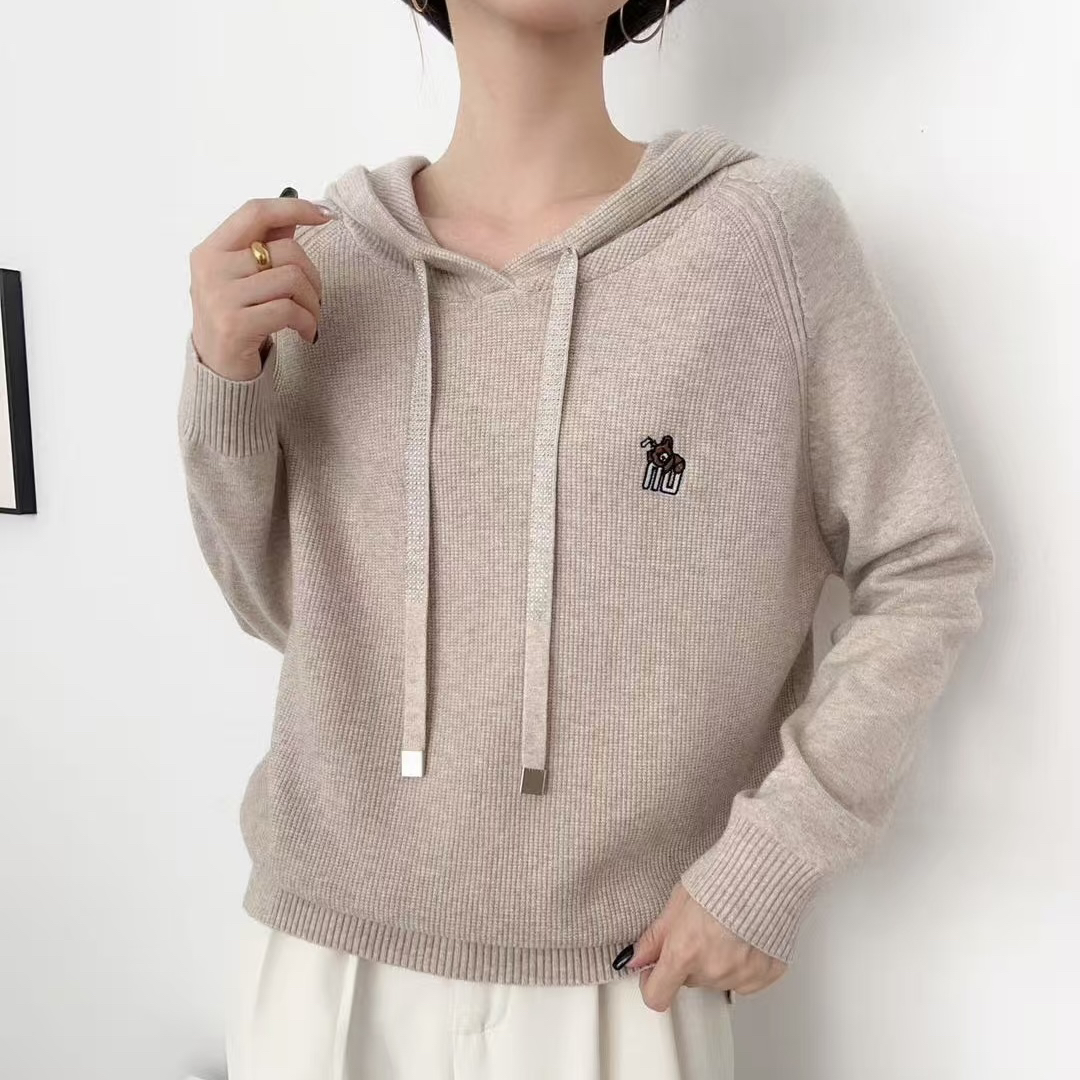 【名角服饰】【68636绳子烫钻连帽】时尚百搭带帽长袖针织衫