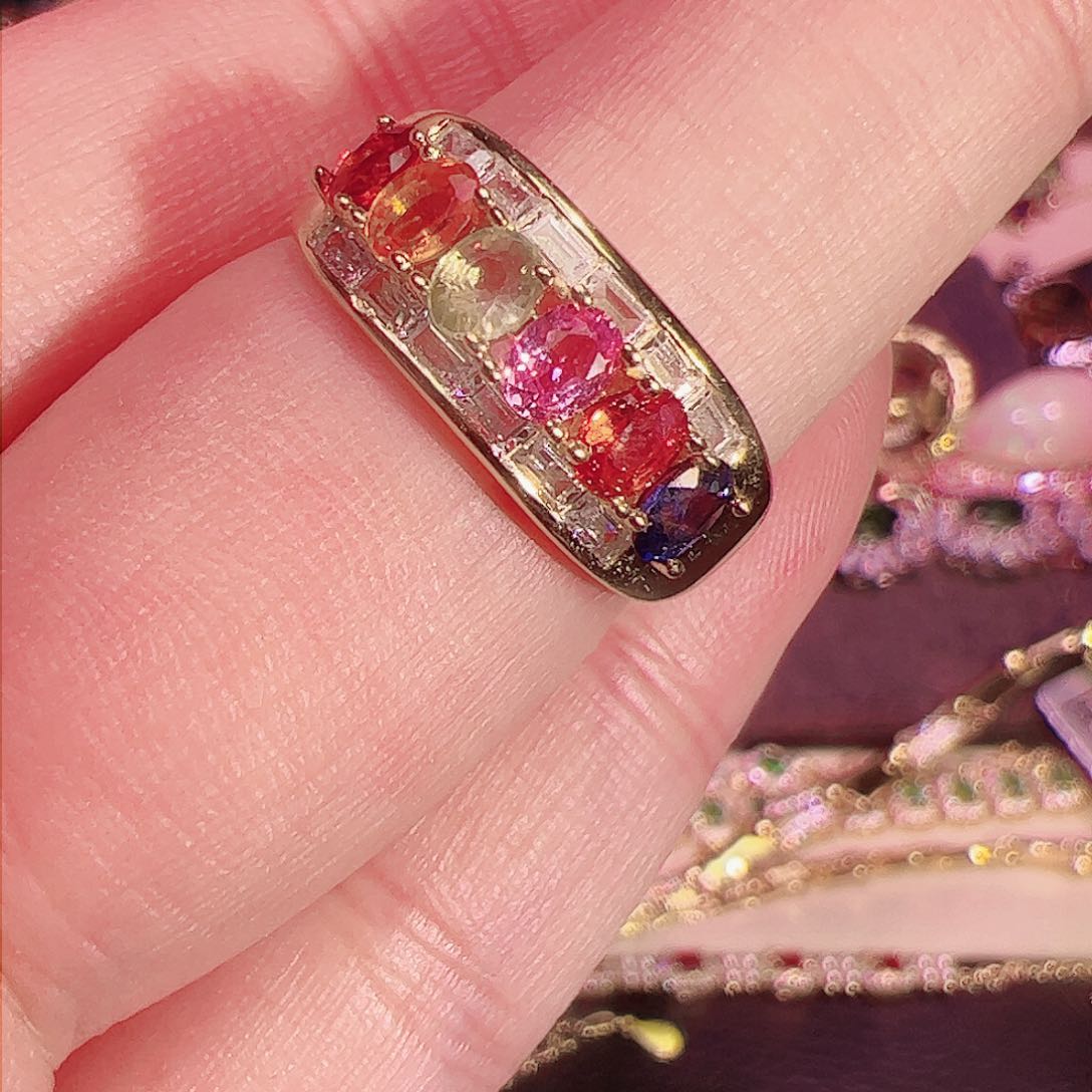 彩色蓝宝石戒指银S925镶嵌