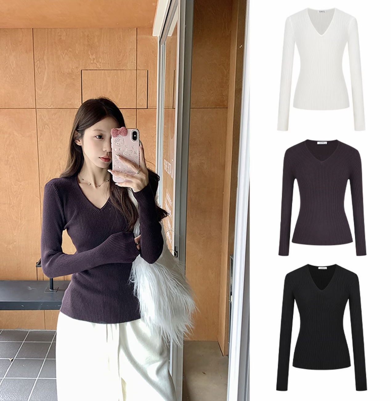 [亚米欣欣]毛针织衫裙子羊毛内搭保暖打底衫上衣时尚秋冬纯色内搭