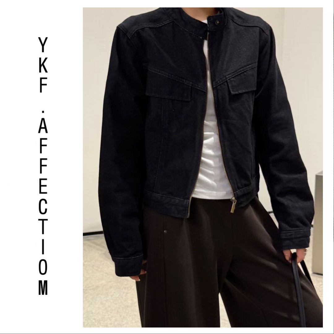 （街头牛仔）水洗牛仔短外套圆领一粒扣拉链上衣83006