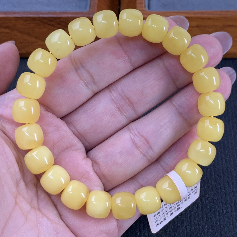 007157702精工同料天然蜜蜡手串尺寸9.6mm浓蜡妖花纹原矿俄料