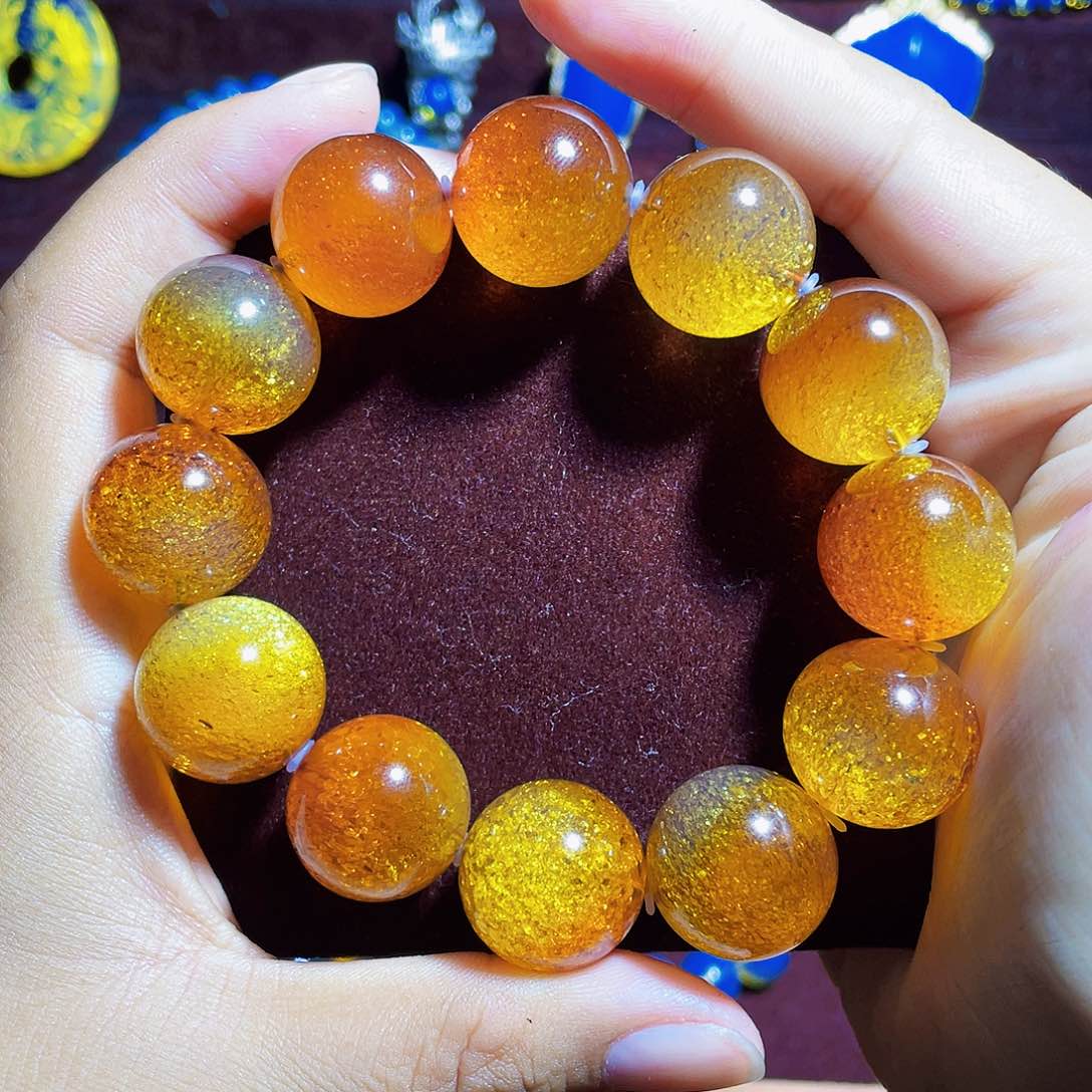 蓝珀裸石未镶嵌红蓝金沙19