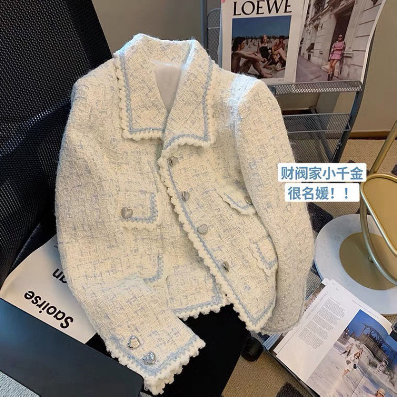 小香风短款外套女春秋高级感精致法式复古名媛气质翻领粗花呢上衣