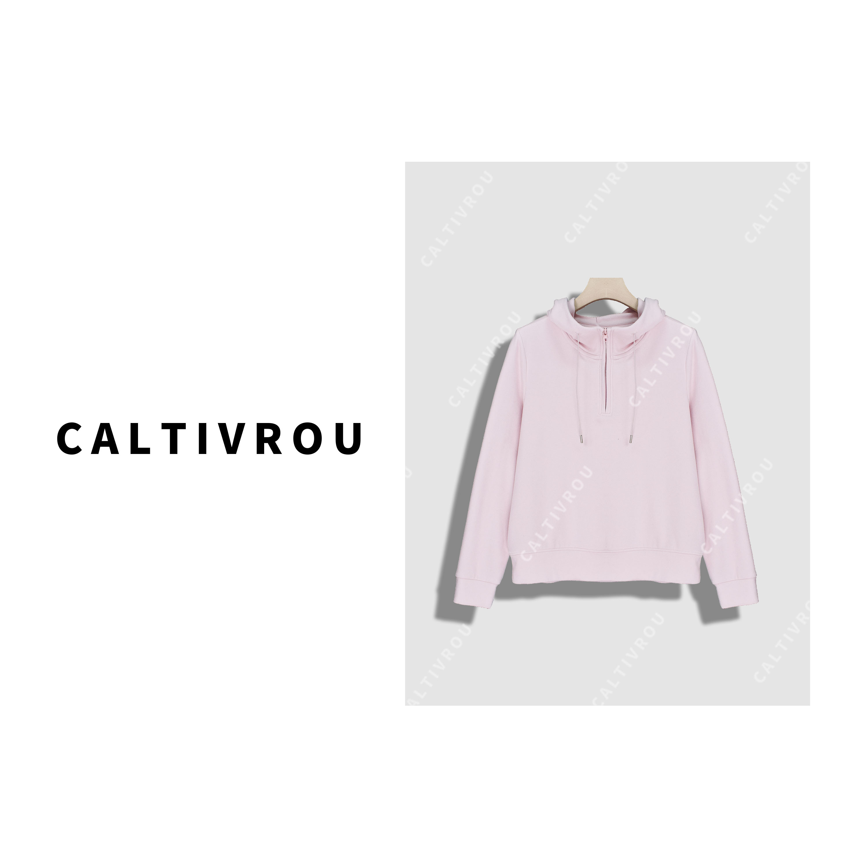 【菲儿】时尚气质磨毛半拉链百搭德绒帽衫-Y20270