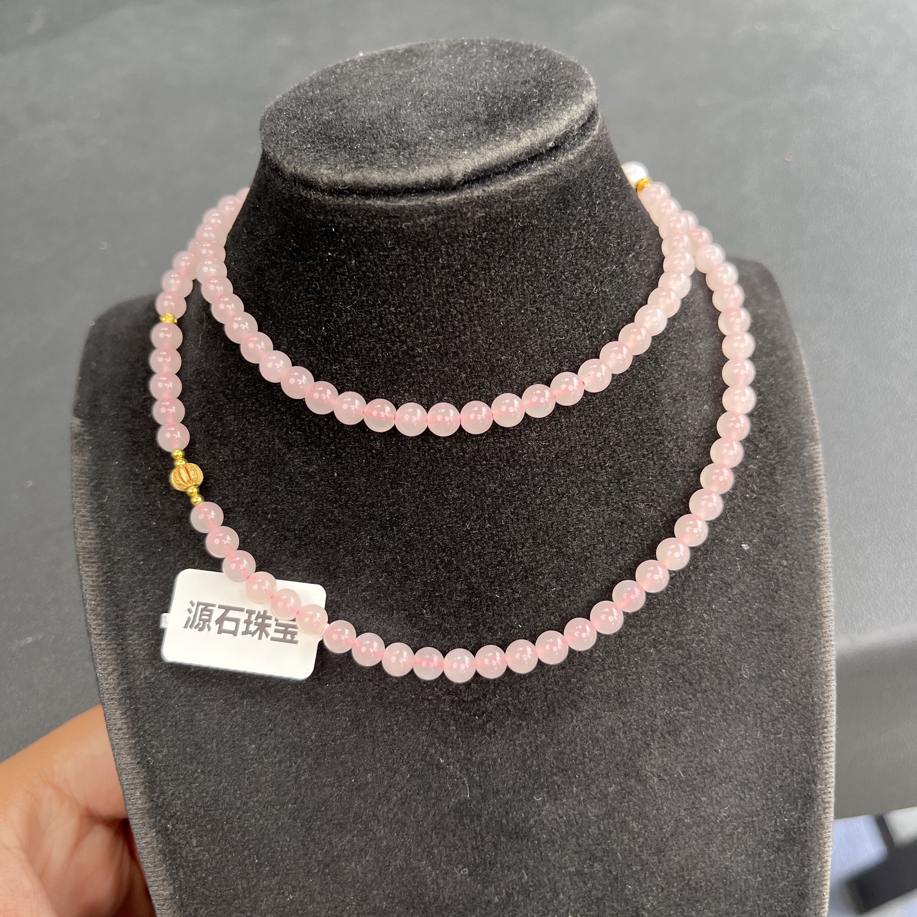 【源石珠宝】青海格尔木老矿料和田玉冰藕粉约5mm设计款项链