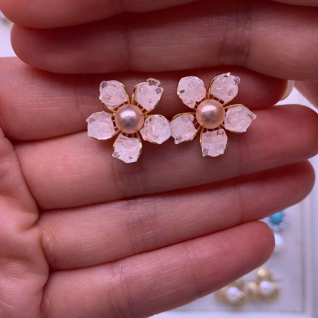 合金淡水珍珠耳饰