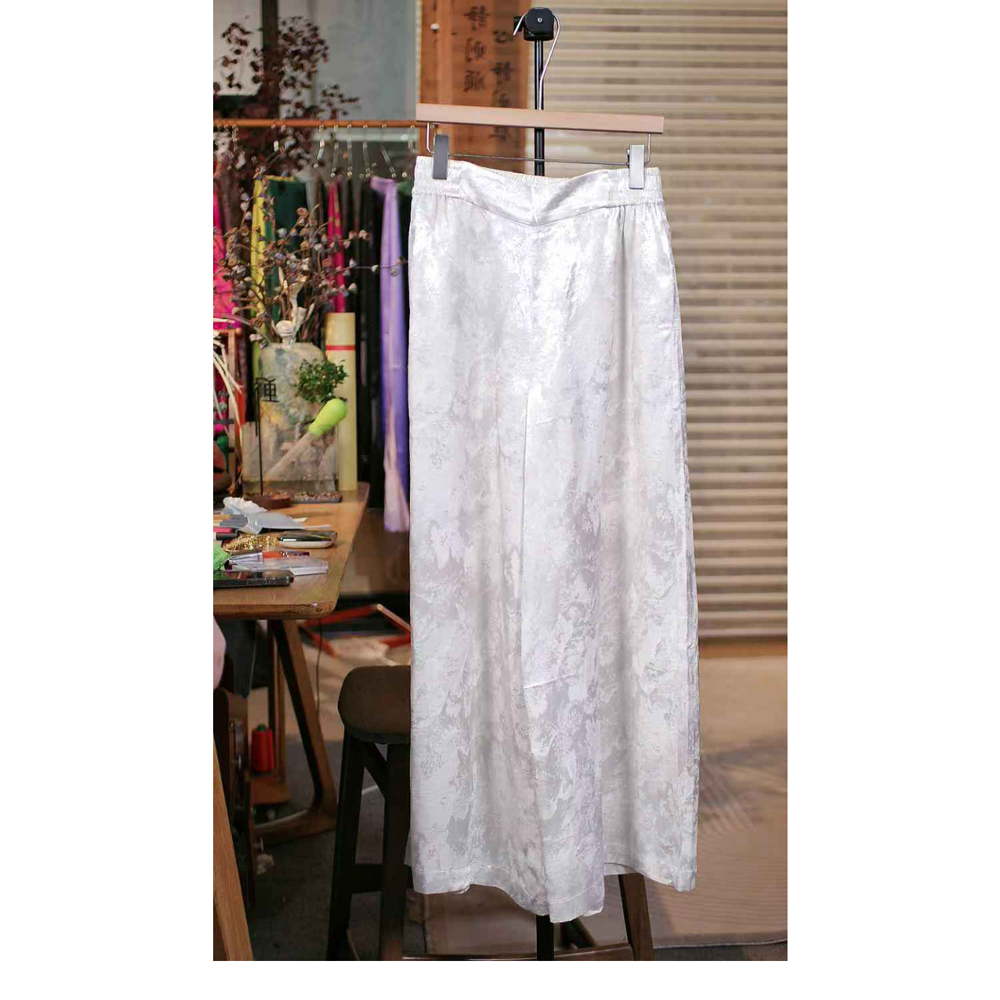 提花复古亚麻裤子