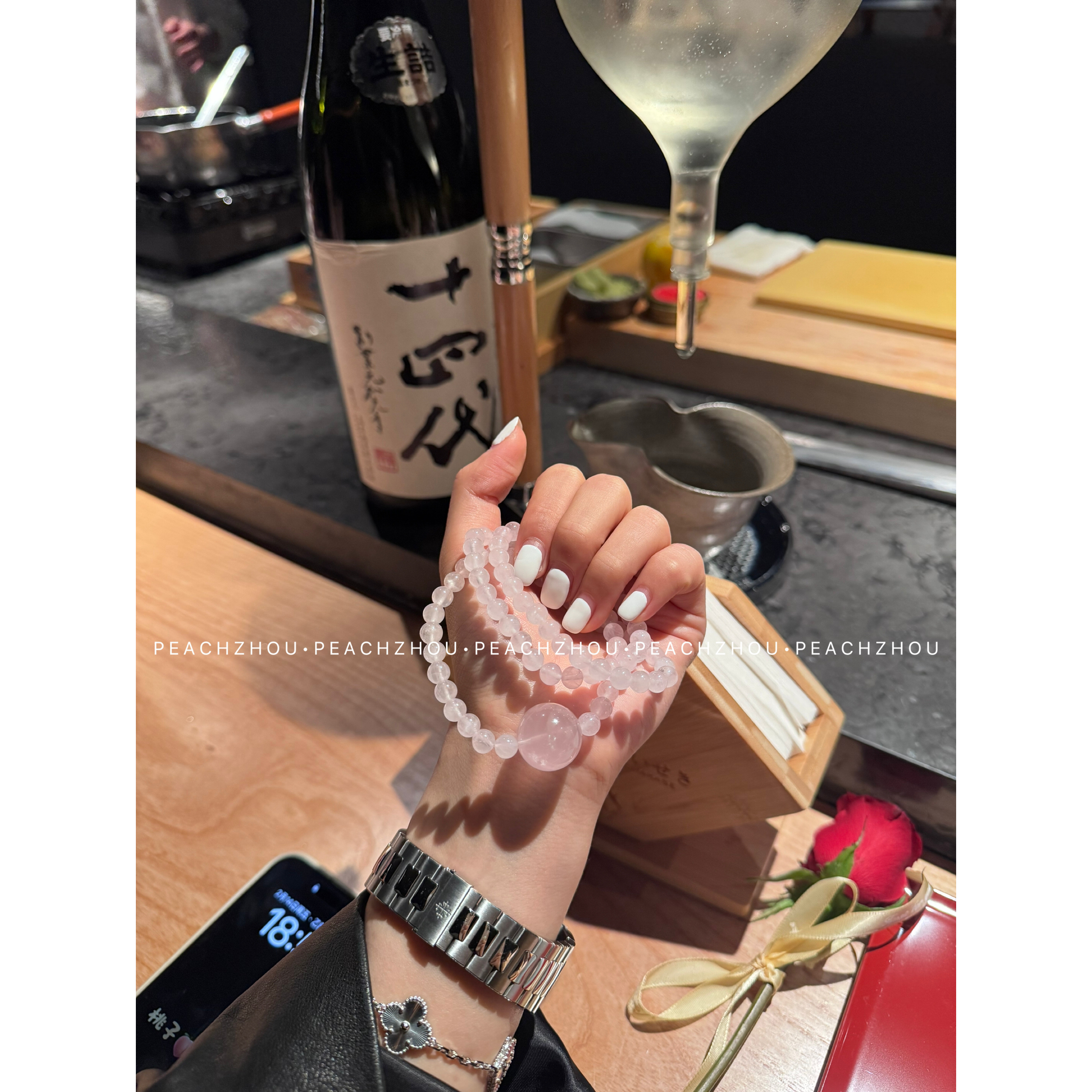 『PEACHZHOU』芙蓉石粉水晶珠链多用项链手工手链