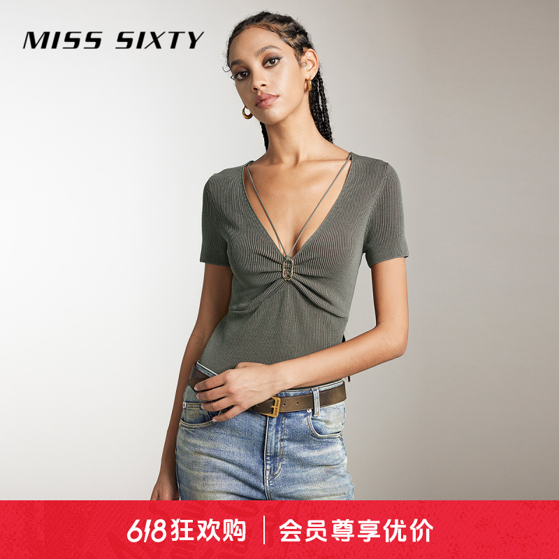 【赵老板专属】MissSixty针织衫V领金属扣短款褶皱镂空尤莱特8419