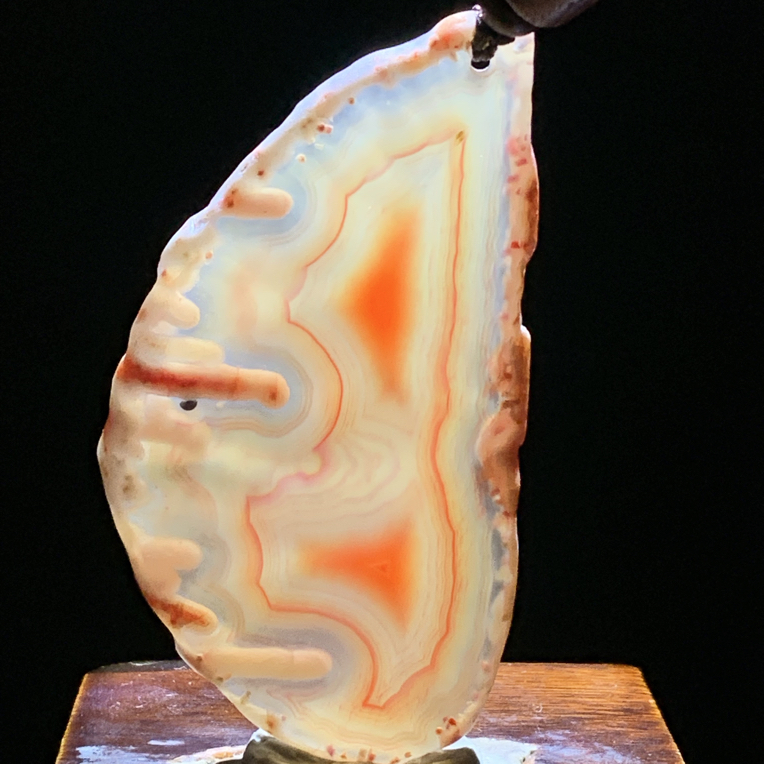 巴西玛瑙原石切片吊坠橘色画面毛衣链尺寸71/40/6mm
