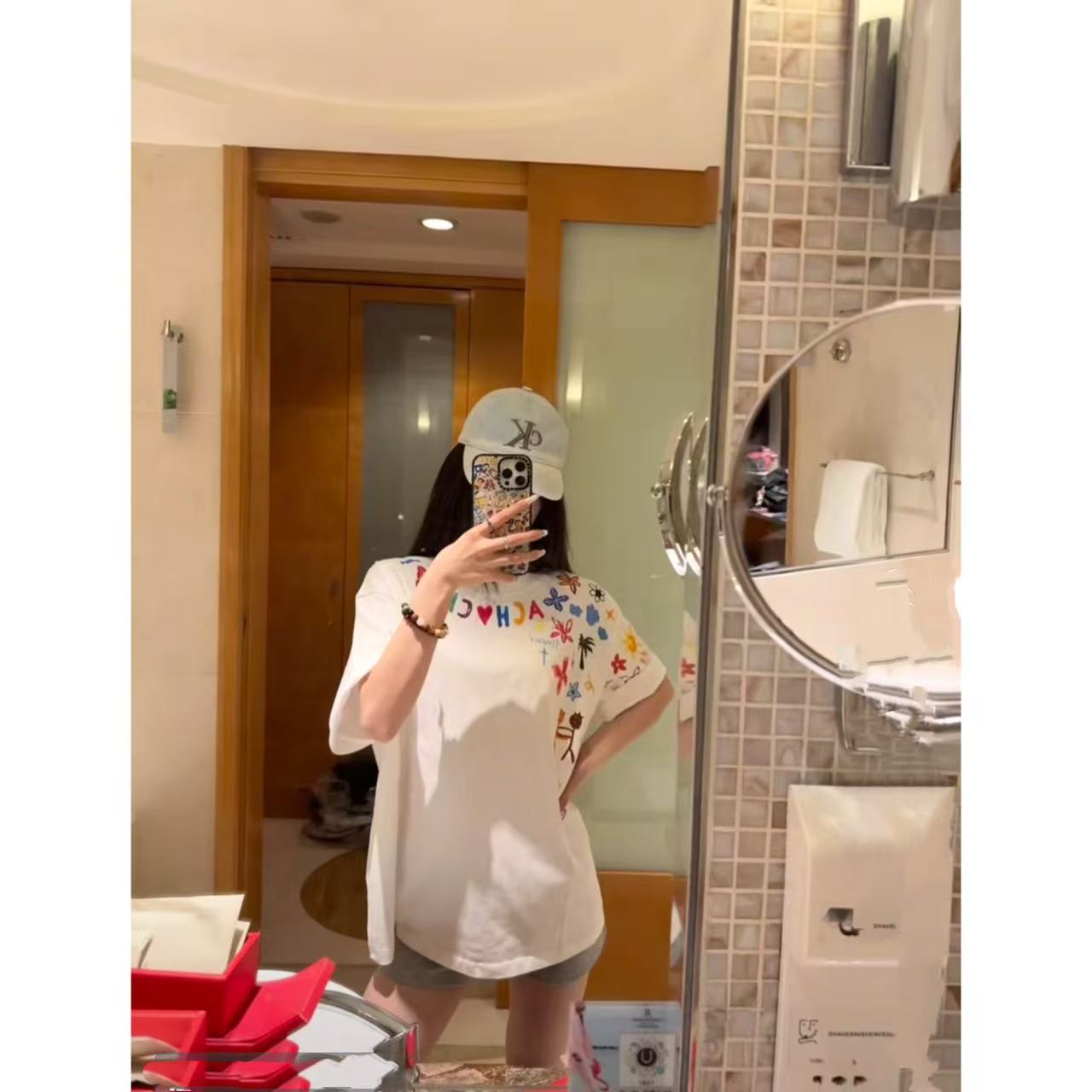 徐秋阳  斜边花花T（大版型）春季新款百搭时尚休闲短袖3680-52