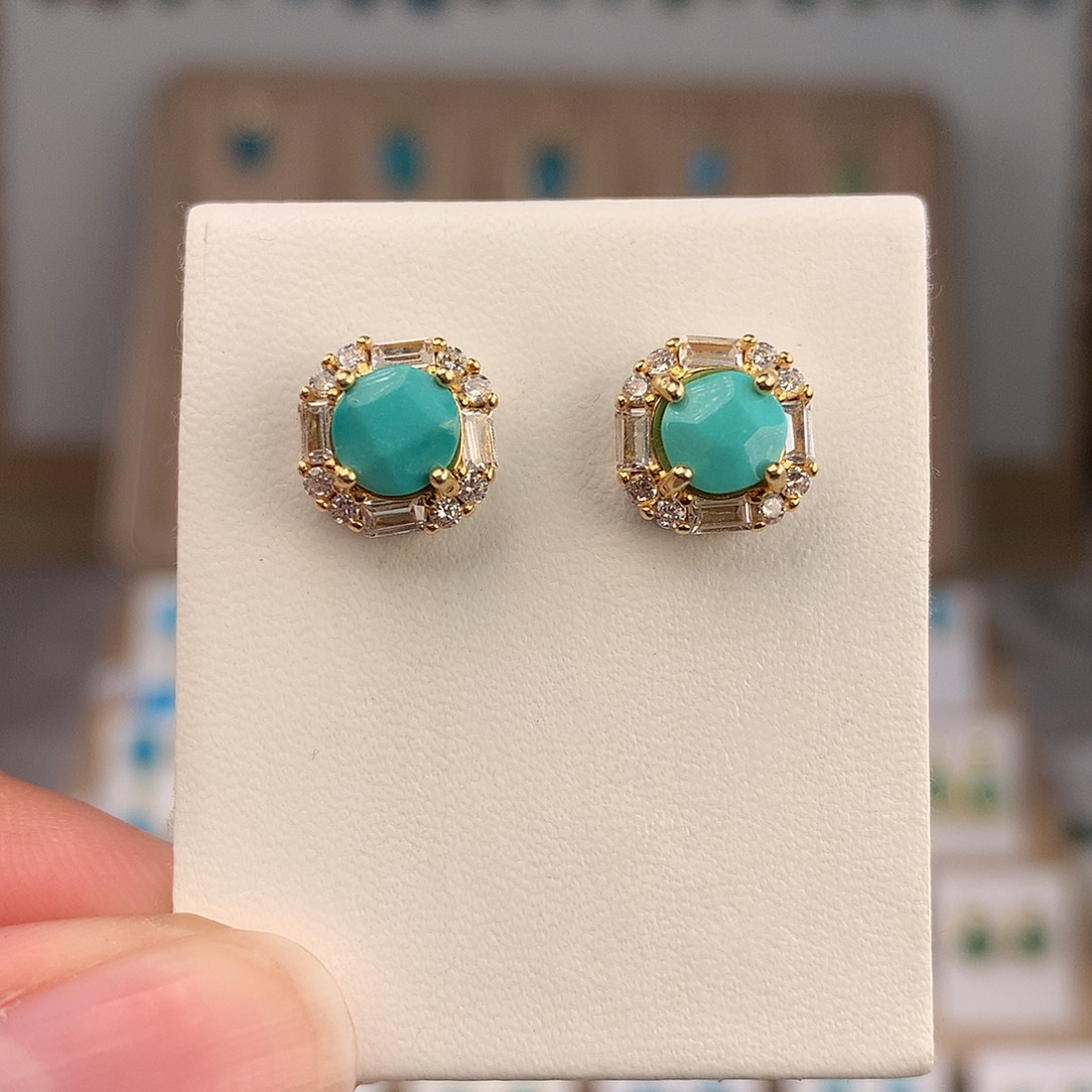 绿松石银S925镶嵌耳饰