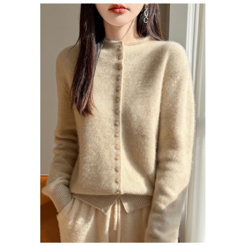 【加厚双股纱】100%羊毛厚款针织圆领排扣开衫D2530