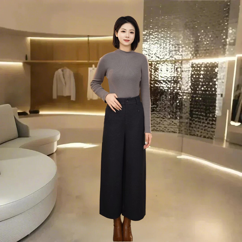 【7789】毛呢九分阔腿裤女秋冬新款直筒宽松高腰冬季休闲裤子女