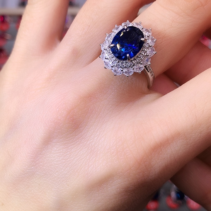 蓝宝石戒指银S925镶嵌