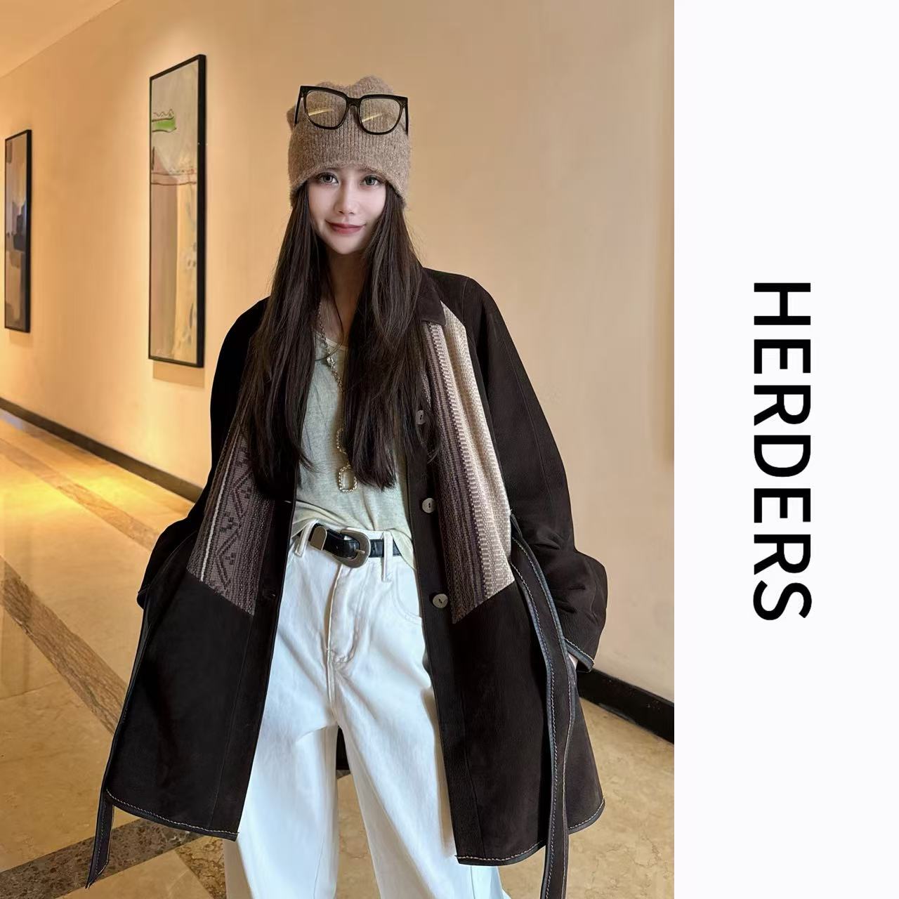 HERDERS‘高奢反绒系列’小翻领编织花纹反绒皮衣 256758