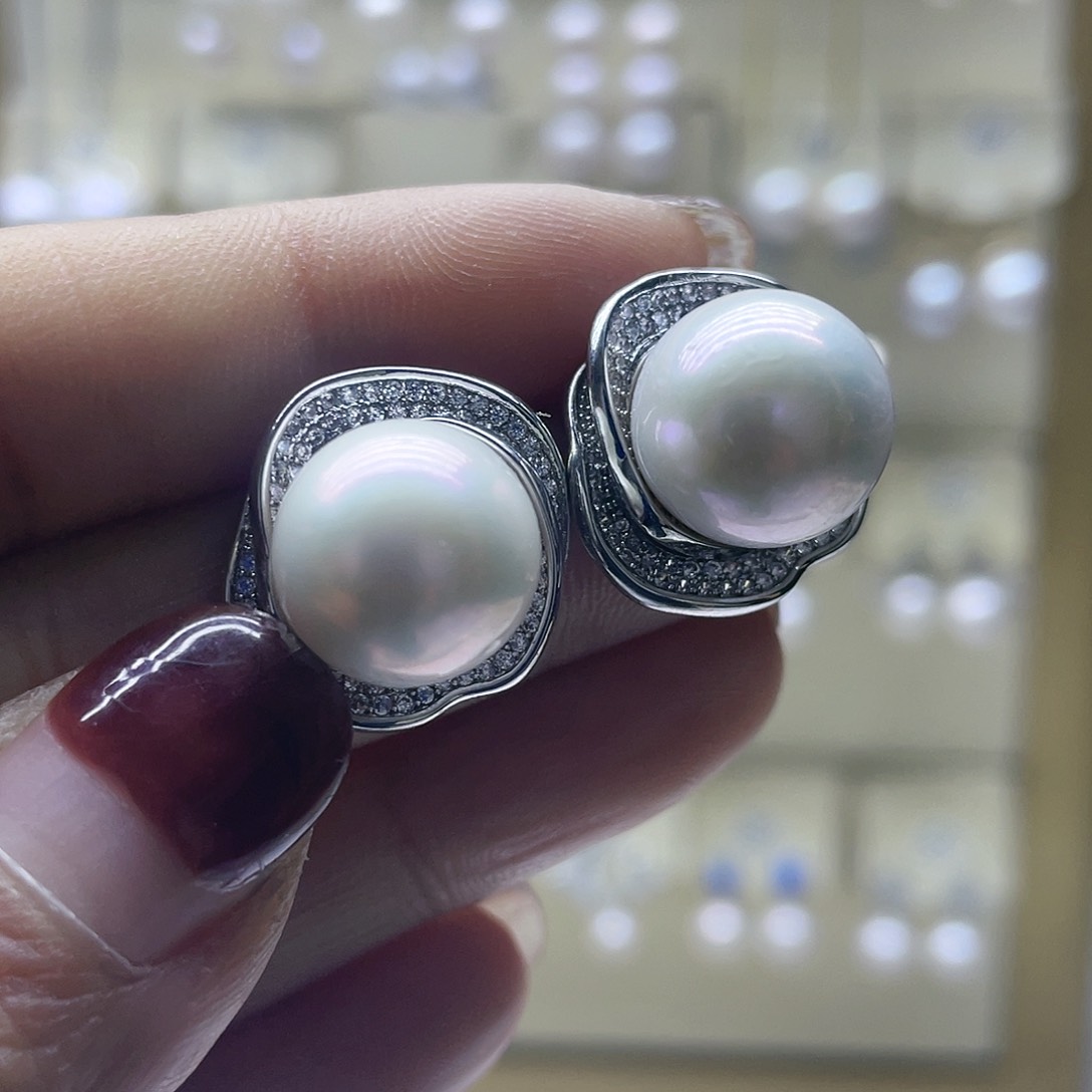 淡水珍珠耳饰银S925镶嵌