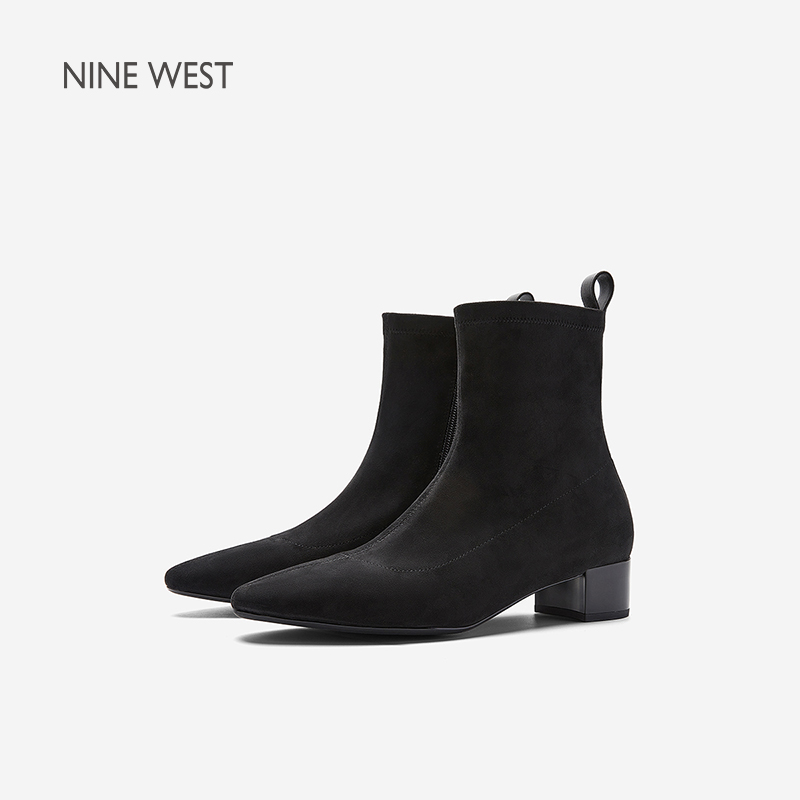 NineWest玖熙2025秋冬新款时尚百搭女鞋保暖简约气质反绒休闲短靴