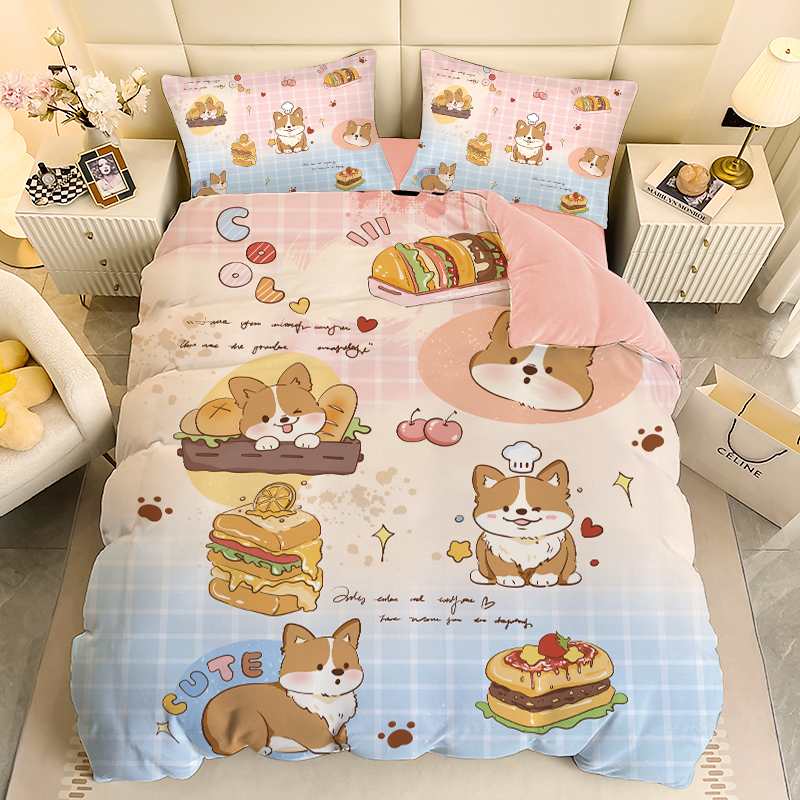 【面包柯基】加厚全棉纯棉斜纹儿童卡通单人双人被罩亲肤透气四季款