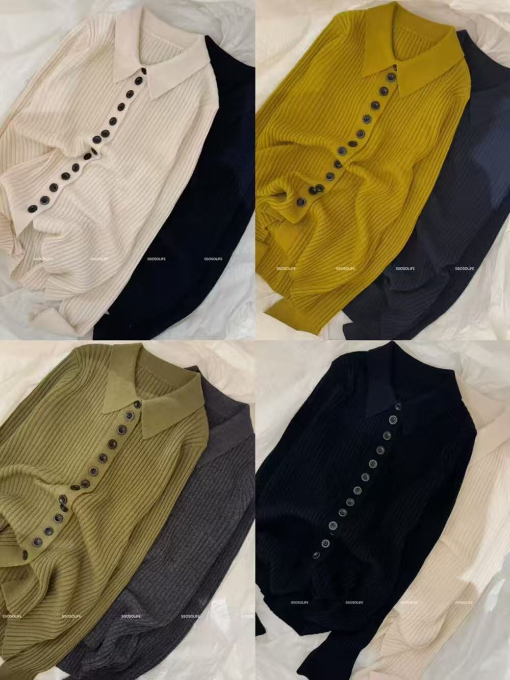 冬上新！100%绵羊毛法式复古翻领修身长袖针织开衫 61303 