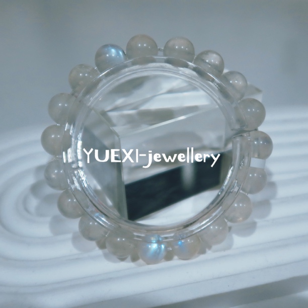 【悦玺】天然珍藏级斯里兰卡玻璃体奶油体蓝月光石长石手串手链