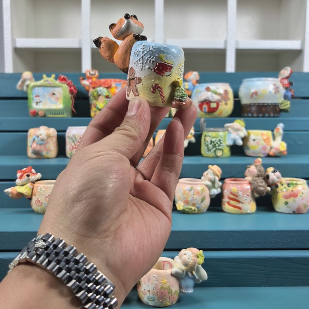 大玩偶 狐狸 手绘多肉花盆