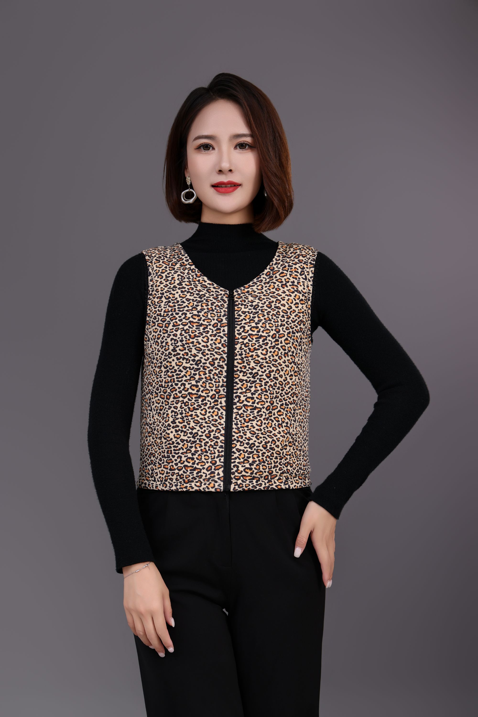 【非遗古法】【100桑蚕丝】豹纹系列桑蚕丝棉服女装拉链秋冬 马甲
