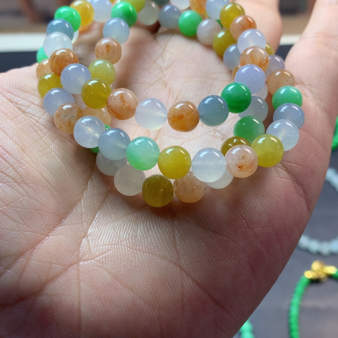 定制翡翠未镶嵌卡7多宝长串