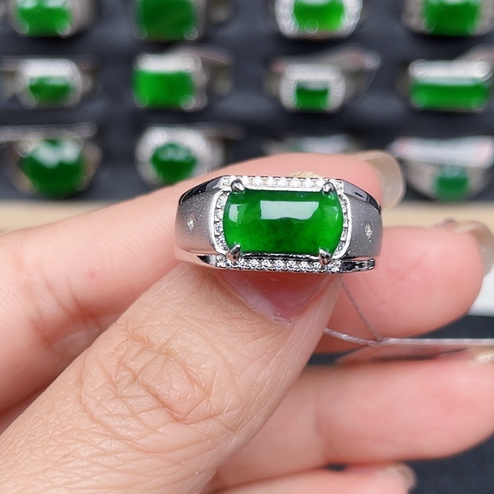 翡翠戒指银S925镶嵌没运费险0036编号