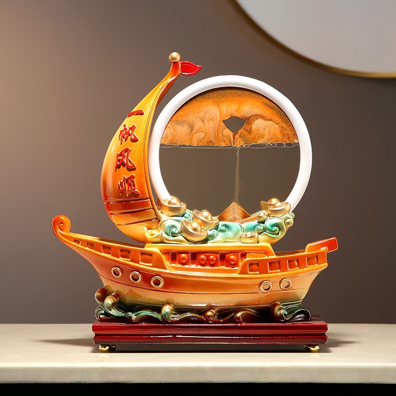 一帆风顺树脂流沙摆件客厅玄关装饰品中式开业礼品