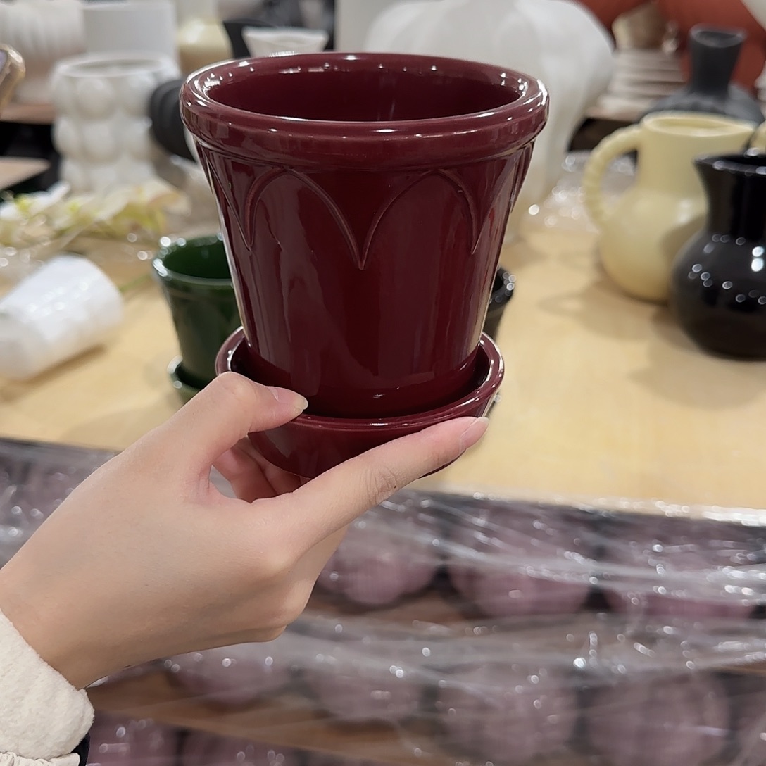 c4色釉款带托花盆花盆花盆