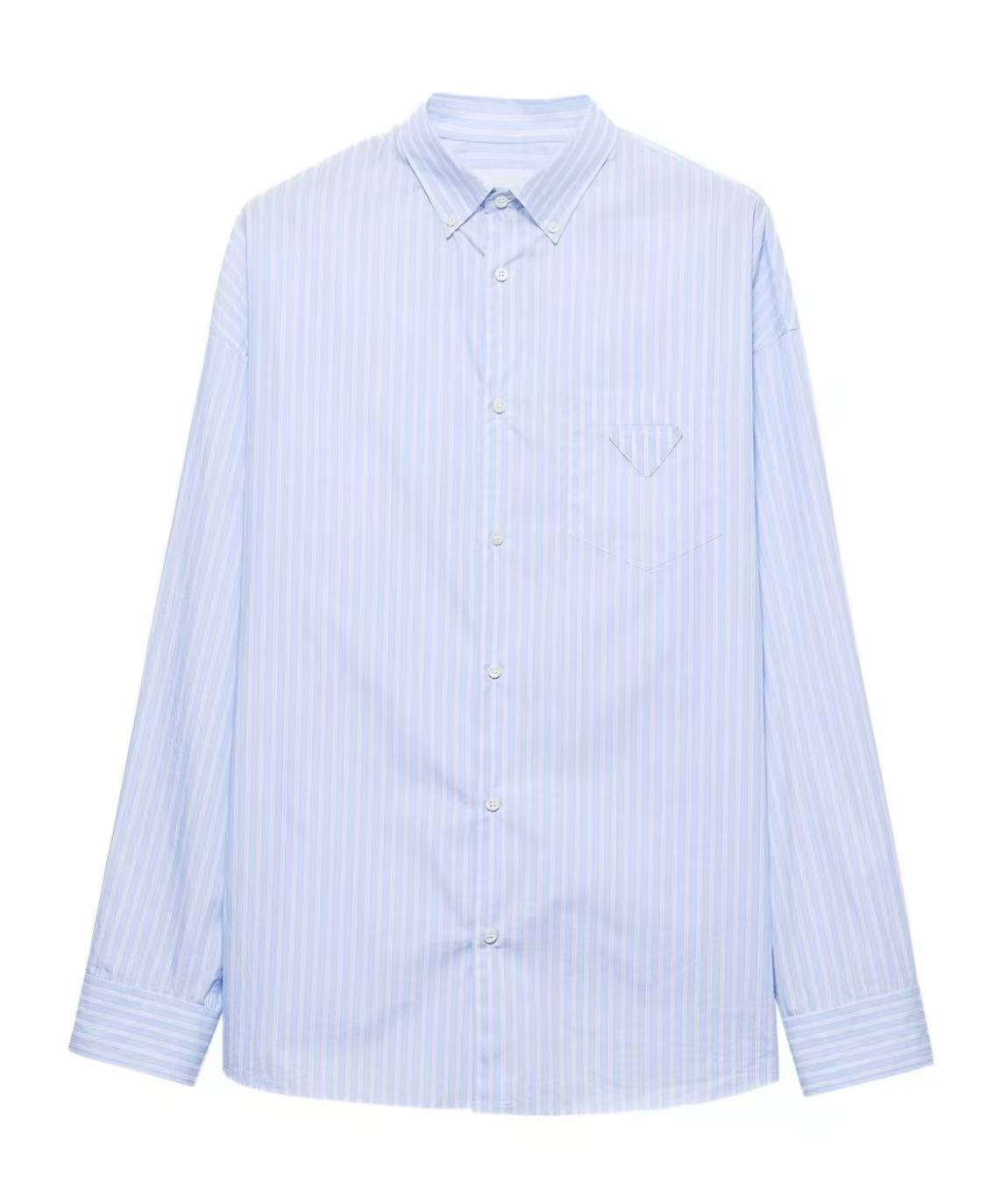 未使用 Prada/普拉达 贴布徽标翻领条纹衬衫