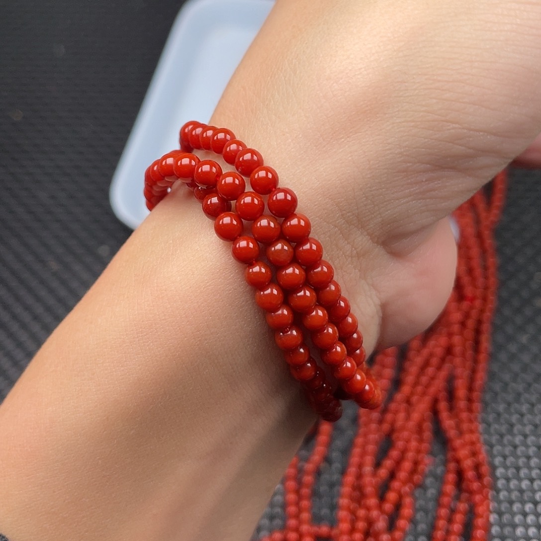 南红玛瑙未镶嵌4mm柿子红圆珠三圈