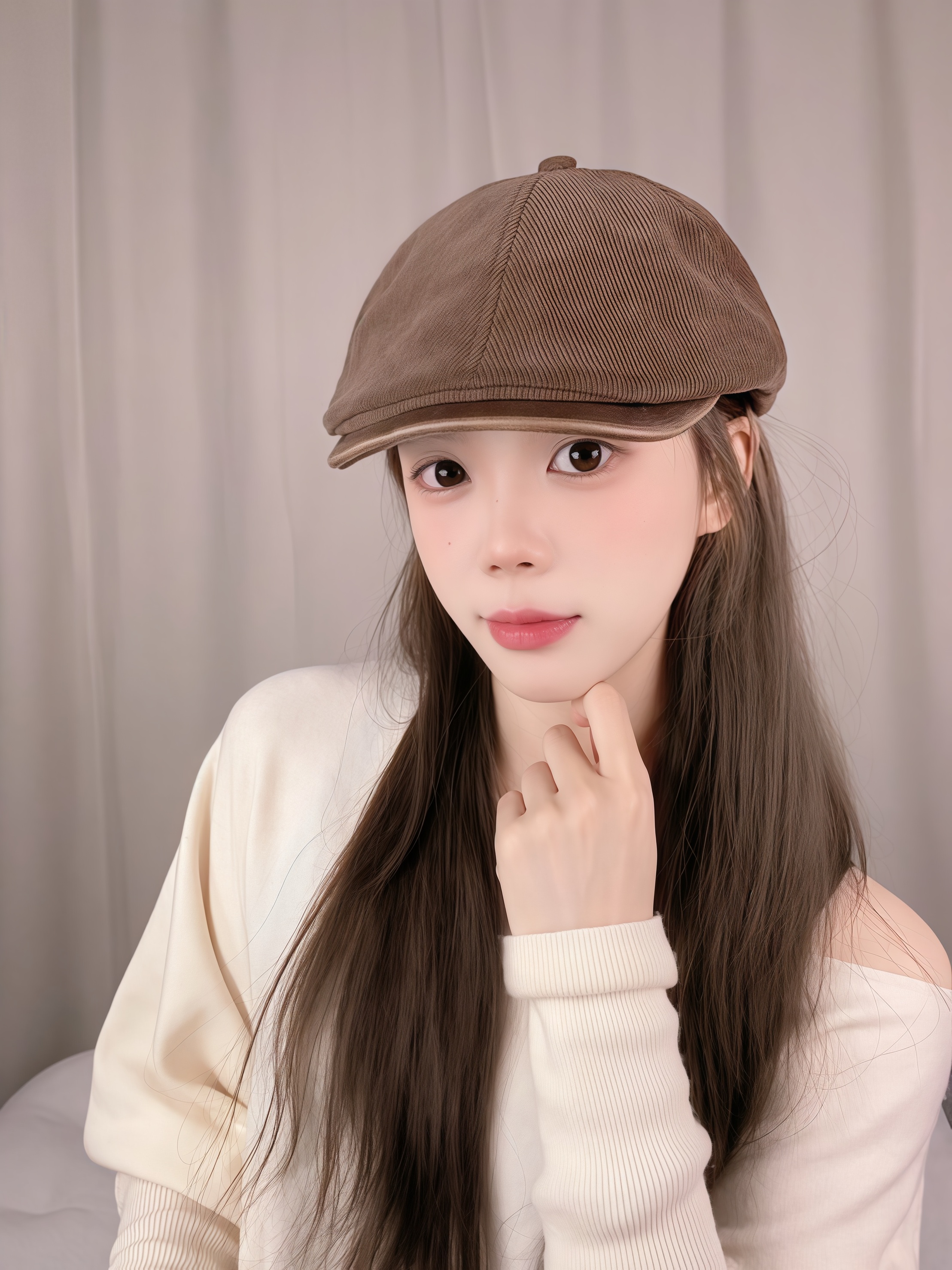 复古前进帽纯色灯芯绒拼接百搭日系显脸小反戴小众报童鸭舌帽
