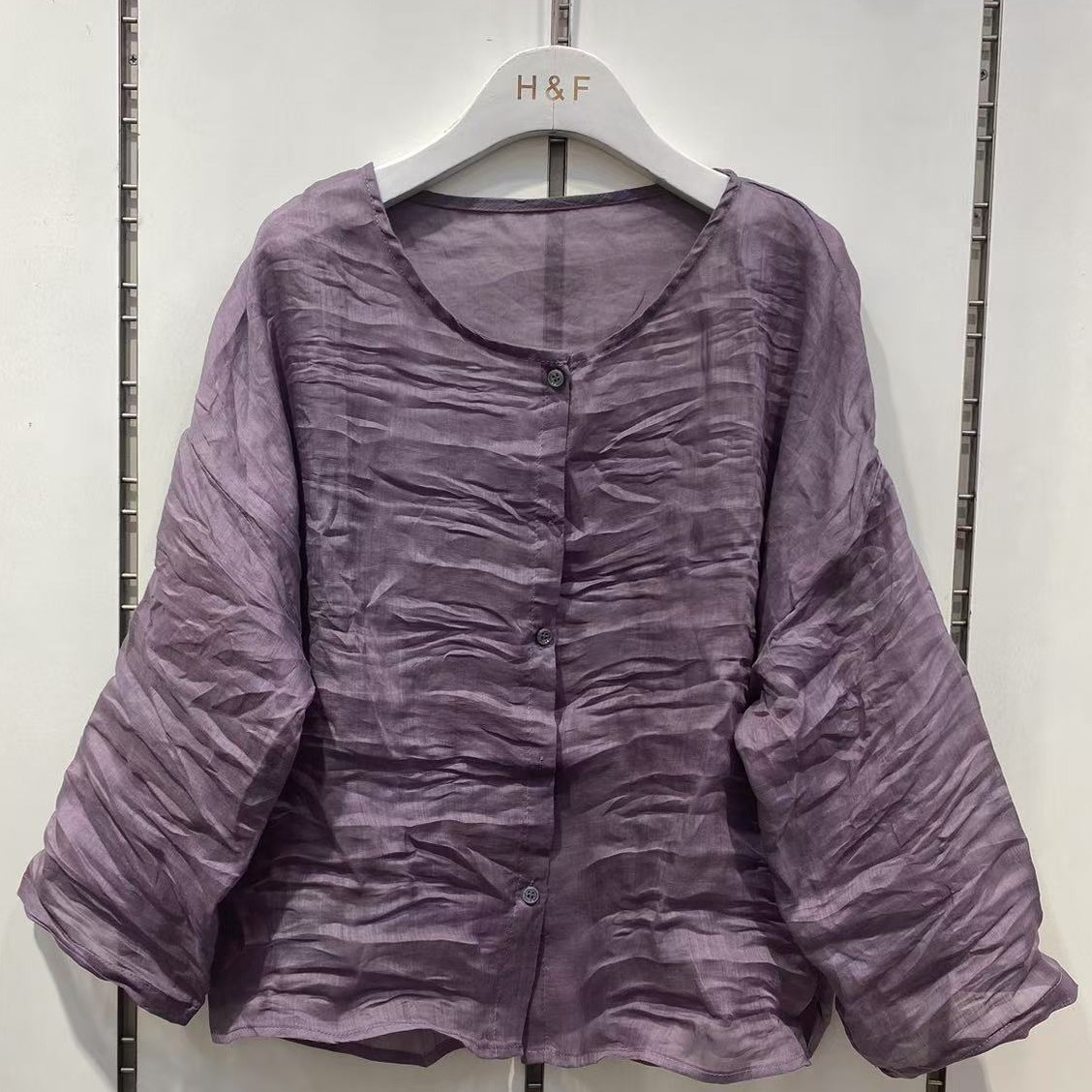 2025春夏女装新款薄款100织苎麻国风大码宽松圆领七分袖开衫上衣