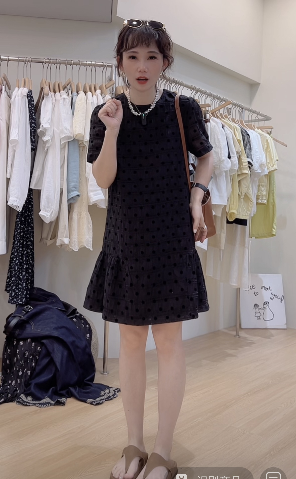 UM99120韩系植绒波点显瘦连衣裙2025夏季新款连衣裙