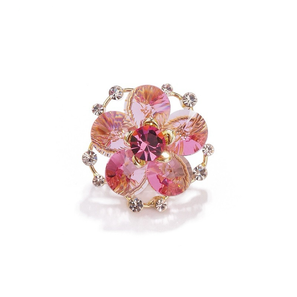 铜合金仿水晶胸针 时尚气质百搭迷你粉色花朵领针3693