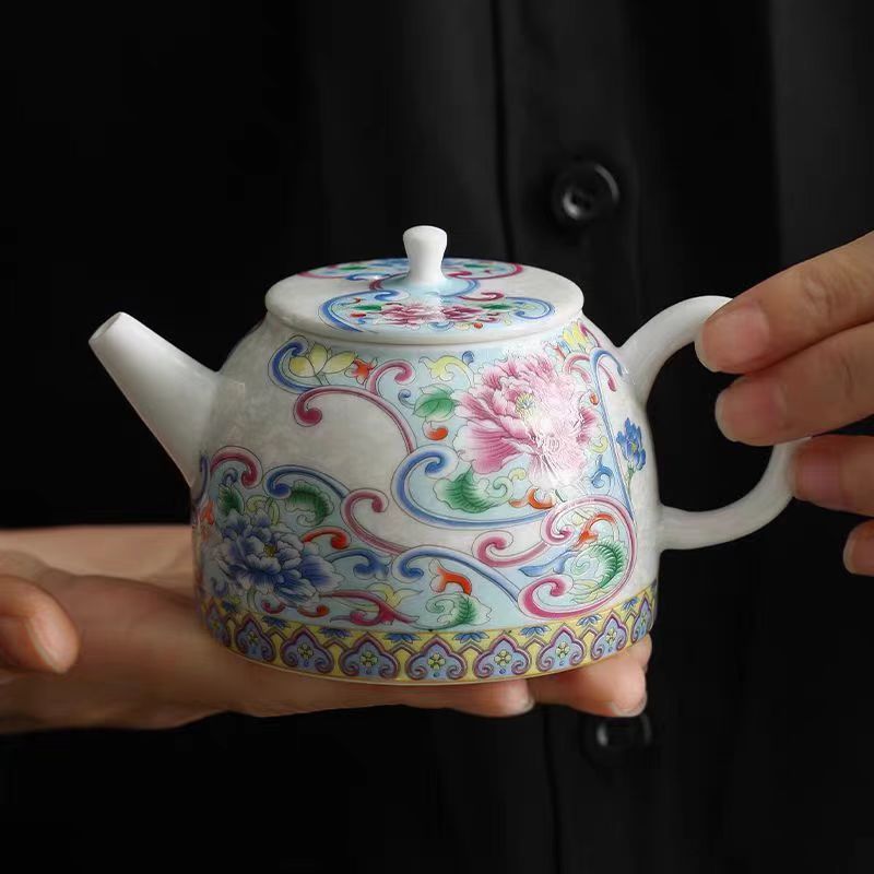复古高端宫廷珐琅彩掐丝银泡茶壶