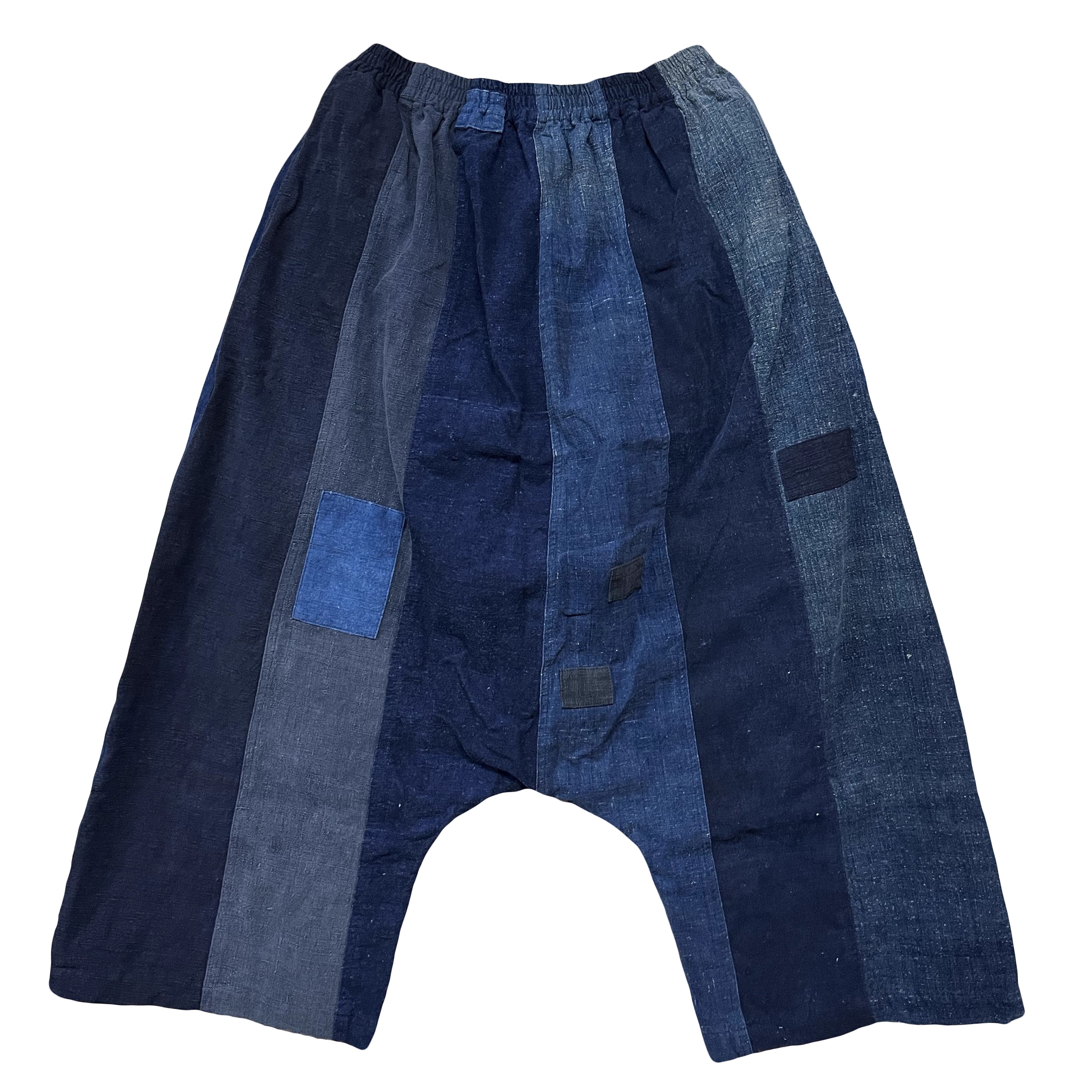 沉香布衣草堂原创设计蓝染老布拼条补丁吊裆长裤颜色补丁都随机