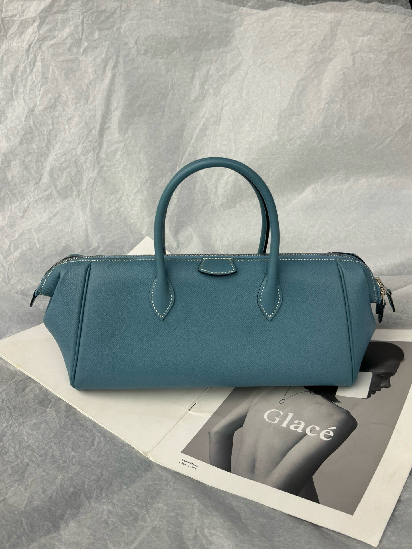 95新 Hermes/爱马仕 7477 Hermes 牛仔蓝Bombay手提包