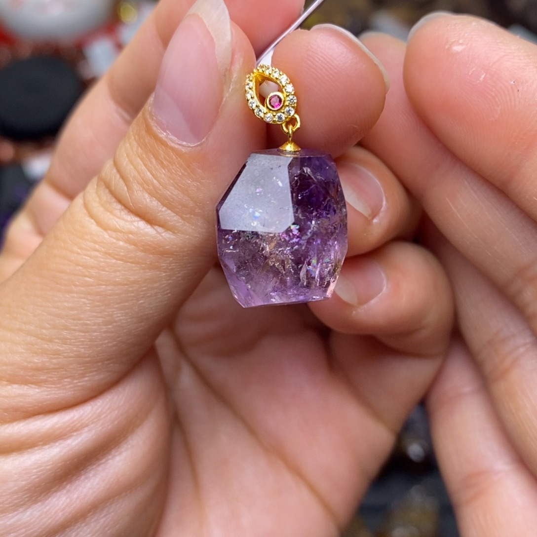 水晶A007紫超吊坠银S925镶嵌
