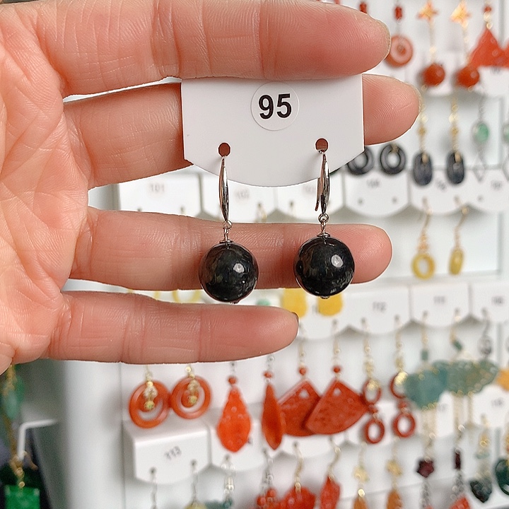 翡翠耳饰银S925镶嵌翡翠