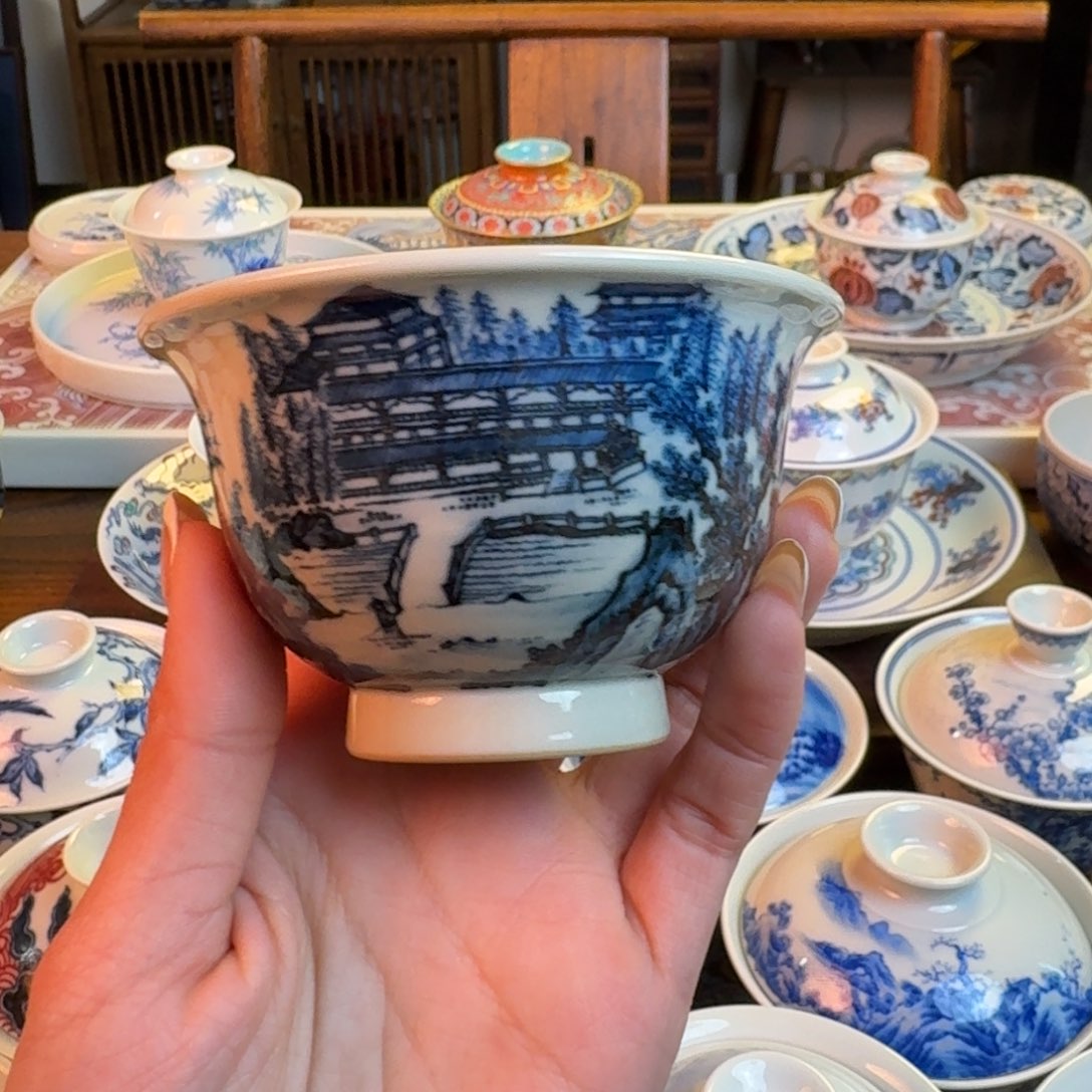 杯重工山水杯仿古杯纯手绘