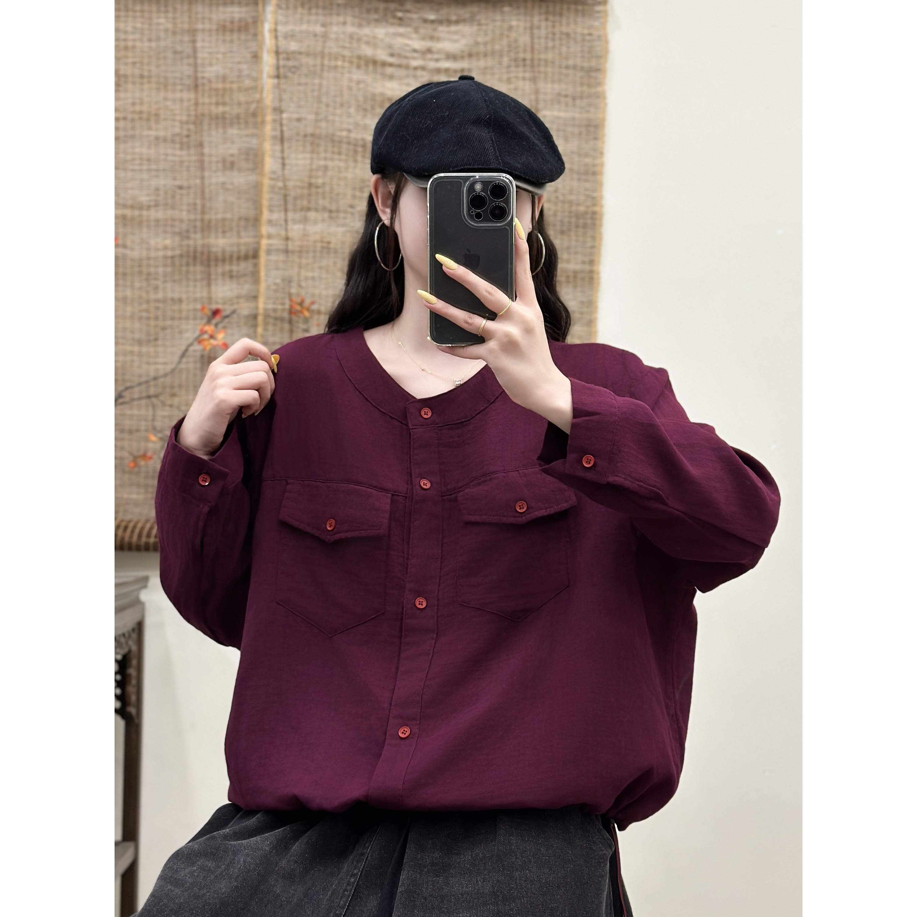 常规纽扣长袖小清新极简风衬衫春季宽松性感风日奢风S622